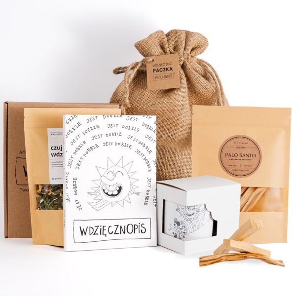 Zestaw prezentowy MEGA Wdzięcznopis + Kubek + Herbata + Palo Santo
